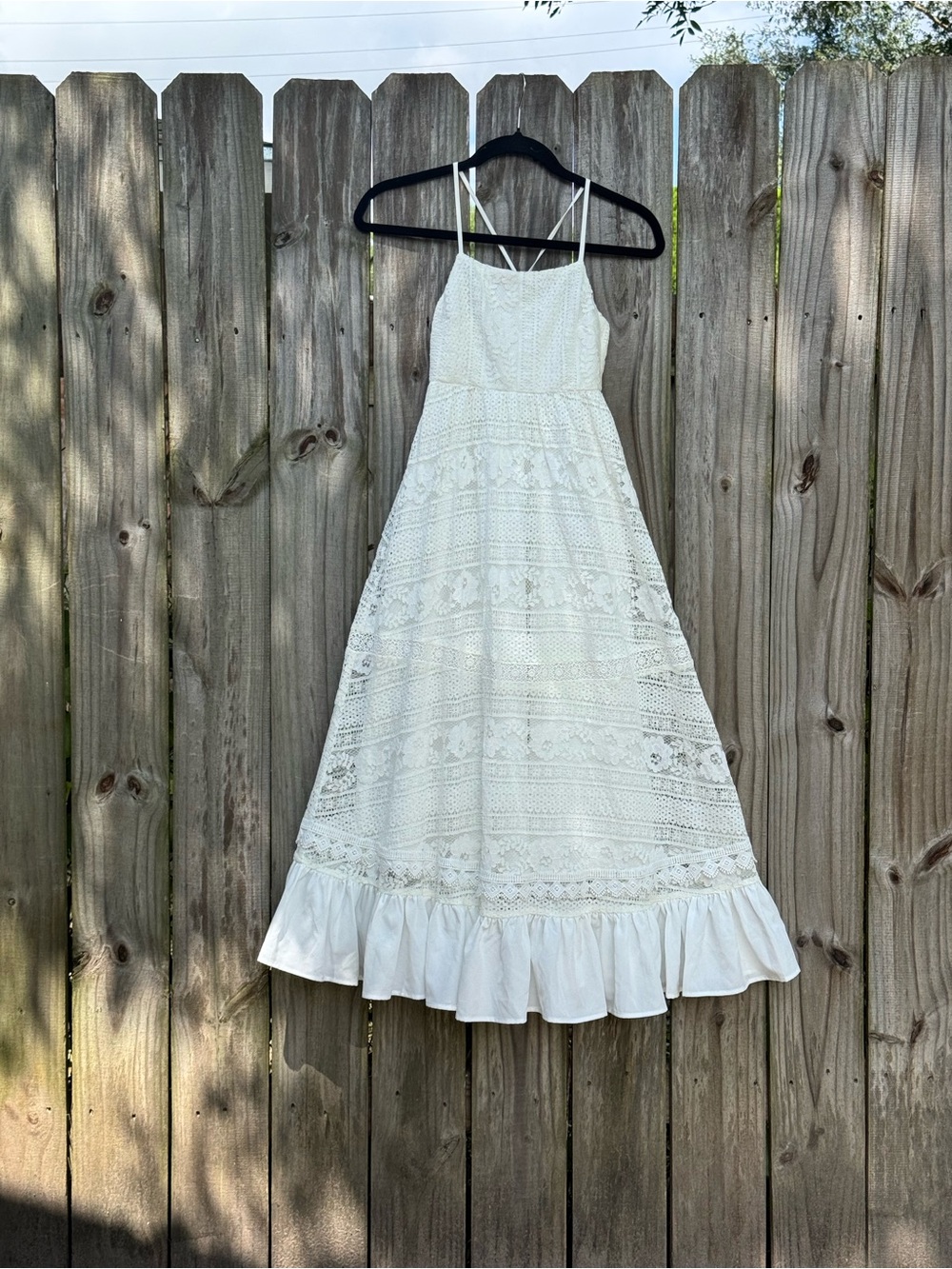 Fairycore boho flower girl white lace ruffle maxi dress size 8